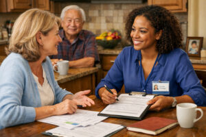 Family discussing a personalised home care plan